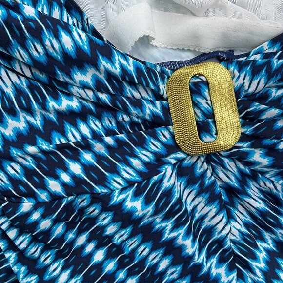 Coco Reef Swim Top Women 38D Blue White Gold Buckle Diamond Bra Stretch Tank NWT - Picture 2 of 7